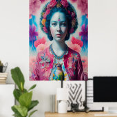Blauwe bloemprinses met roze jasje poster (Thuiskantoor)