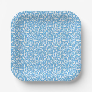 Blauwe Bloemprint Papieren Bordje