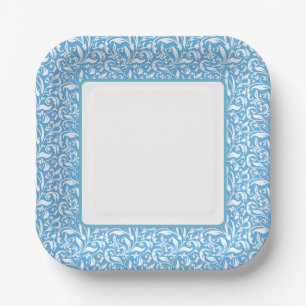 Blauwe Bloemprint Papieren Bordje