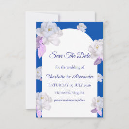Blauwe Bloemrijke Boog Save the Date Kaart