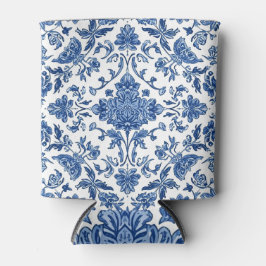 Blauwe Bloemrijke Chinoiserie Witte Waterverf Blikjeskoeler