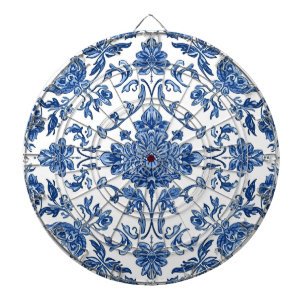 Blauwe Bloemrijke Chinoiserie Witte Waterverf Dartbord