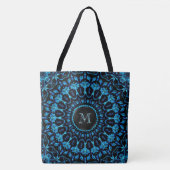 Blauwe Bloemrijke Mandala Monogram Tote Bag (Voorkant)