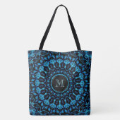 Blauwe Bloemrijke Mandala Monogram Tote Bag (Achterkant)