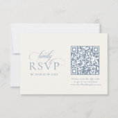 Blauwe Bloemrijke Romantische Calligrafie met QR-c RSVP Kaartje (Voorkant)