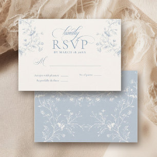 Blauwe Bloemrijke Romantische Calligrafie Tuin Bru RSVP Kaartje