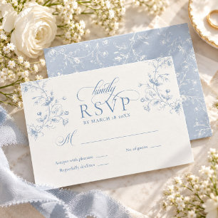 Blauwe Bloemrijke Romantische Calligrafie Tuin Bru RSVP Kaartje