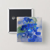 Blauwe bloemspeld vierkante button 5,1 cm (Voorkant /achterkant)