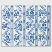 Blauwe Bloemstreep Elegantie Cadeaupapier (Vlak)