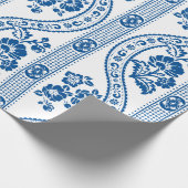 Blauwe Bloemstreep Elegantie Cadeaupapier (Hoek)
