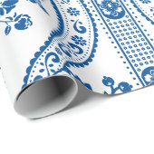 Blauwe Bloemstreep Elegantie Cadeaupapier (Rol Hoek)