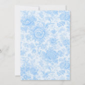Blauwe bloemstuk toile bruiloftsborrel uitnodiging (Achterkant)