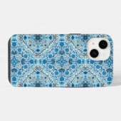 Blauwe bloemtegels iPhone hoesje (Achterkant horizontaal)