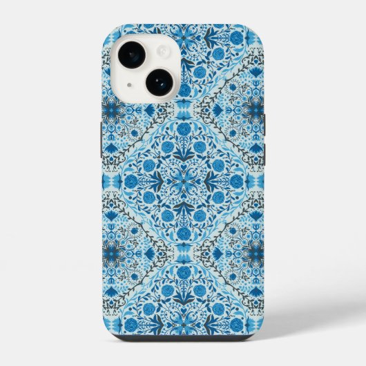 Blauwe bloemtegels iPhone hoesje (Achterkant)