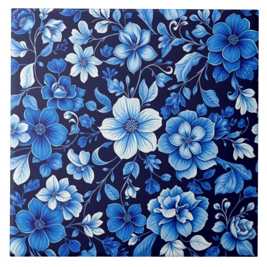 blauwe bloemtegeltje tegeltje (Voorkant)