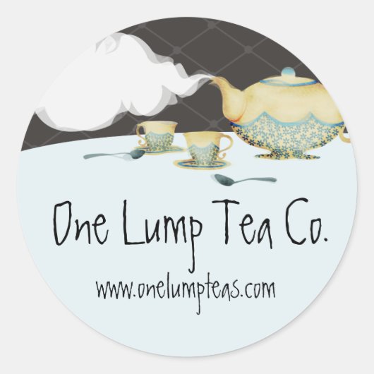 Blauwe bloemtheepot en theekopjes cadeau label sti (Voorkant)