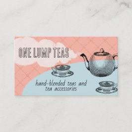 Blauwe bloemtheepot en theekopjes visitekaartjes