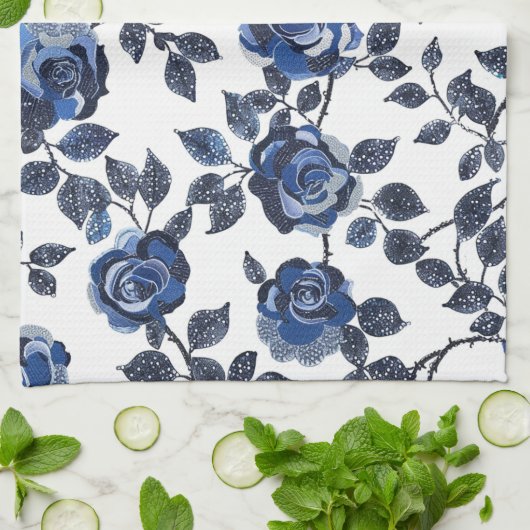 Blauwe Bloemtuinen Theedoek (Gevouwen)
