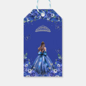 Blauwe bloemvlinder Quinceañera-cadeautags Cadeaulabel (Achterkant)