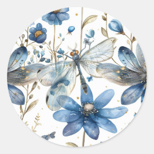 Blauwe Bloemvlinder Zelfklevende Envelopezegel Ronde Sticker