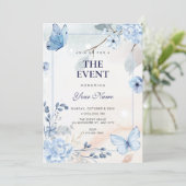 Blauwe bloemvlinders  kaart (Staand voorkant)