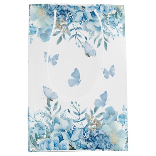 Blauwe bloemvlinders medium cadeauzakje (Voorkant)