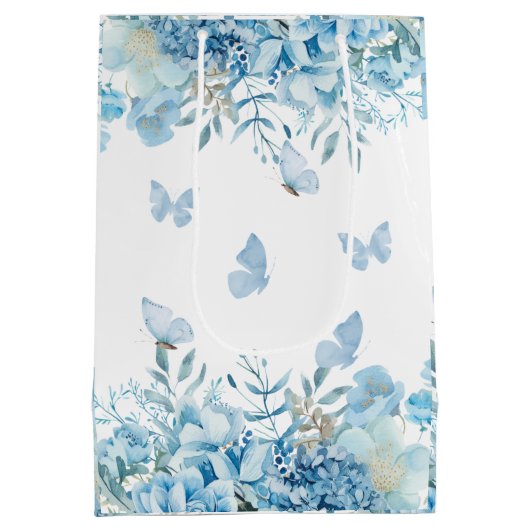 Blauwe bloemvlinders medium cadeauzakje (Achterkant)