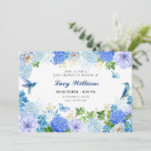 Blauwe bloemvogel elegant baby shower kaart (Staand voorkant)