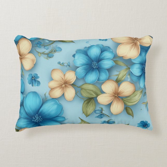 Blauwe Bloesem Accent Pillow Kussen (Voorkant)