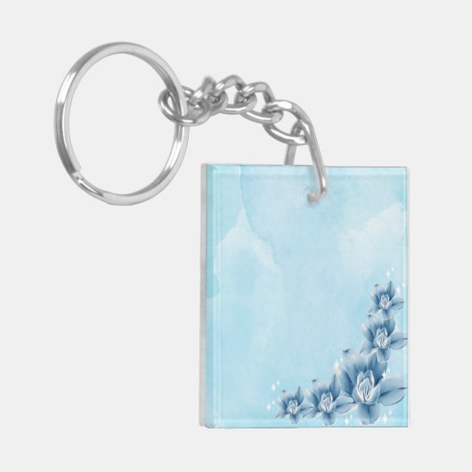 Blauwe Bloesem Acryl Sleutelhanger (Voorkant Links)