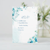 Blauwe Bloesem & Breeze Huwelijk RSVP Kaartje (Staand voorkant)