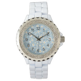 Blauwe Bloesem Daisy Floral Horloge