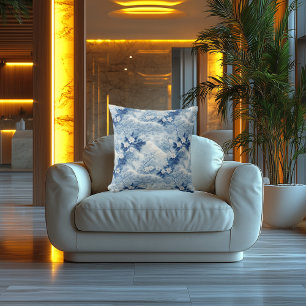 Blauwe Bloesem Elegantie: Gedrukte geborduurde loo Kussen