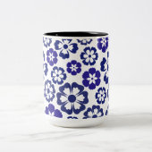 Blauwe bloesem Elegantie Tweekleurige Koffiemok (Center)