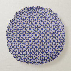 Blauwe Bloesem Geometrische Ronde Kussen