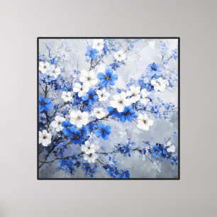 Blauwe Bloesem Takken Abstracte Bloemkunst Canvas Afdruk