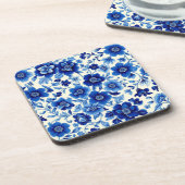 blauwe bloesemcascade coaster bier onderzetter (Linkerzijde)