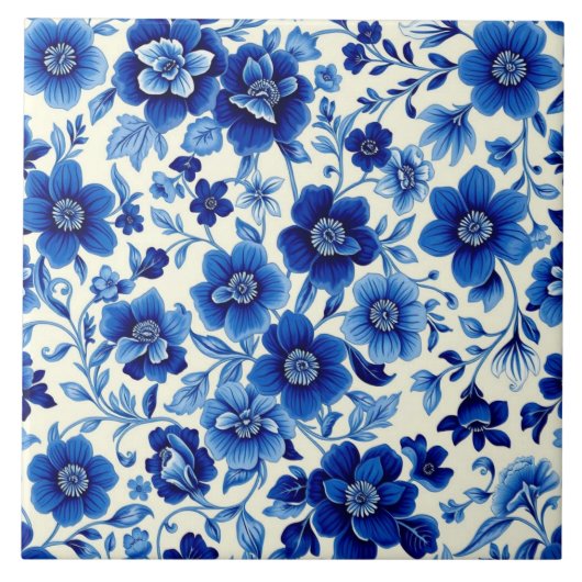 blauwe bloesemcascade tegel tegeltje (Voorkant)