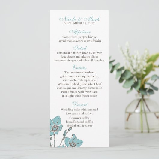 Blauwe bloesemkaart menu (Staand voorkant)