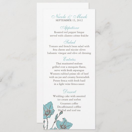 Blauwe bloesemkaart menu (Voorkant / Achterkant)