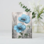 Blauwe Bloesems op Grijs Hout Schilderen Briefkaart (Staand voorkant)
