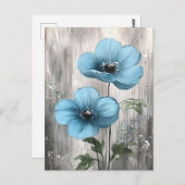 Blauwe Bloesems op Grijs Hout Schilderen Briefkaart (Voorkant / Achterkant)