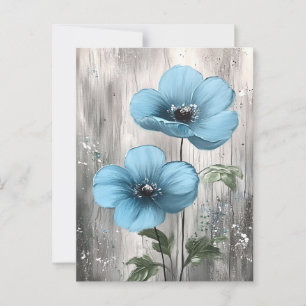 Blauwe Bloesems op Grijs Hout Schilderen Briefkaart