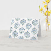 Blauwe blokdruk bloemensprig, ivoor kaart (Gele Bloem)