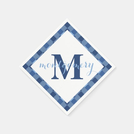 Blauwe blokken monogram naam diamanten servet (Hoek)