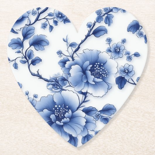 Blauwe Bloom Heart Napkin Kartonnen Onderzetters (Voorkant)