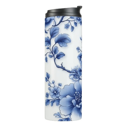 Blauwe Bloom Plastic Waterfles Thermosbeker (Gedraaid links)