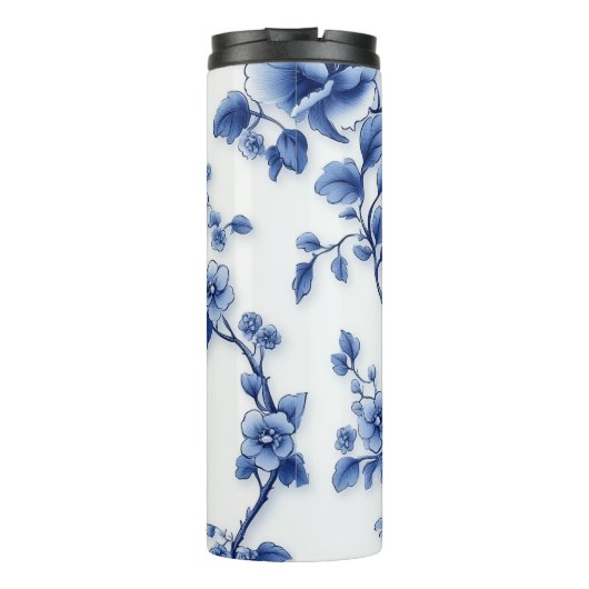 Blauwe Bloom Plastic Waterfles Thermosbeker (Achterkant)