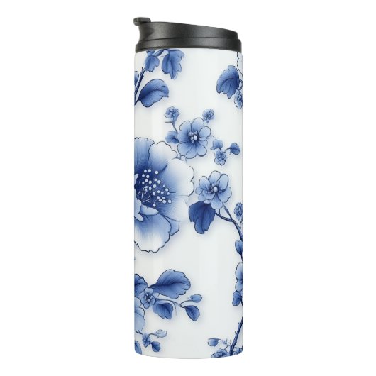 Blauwe Bloom Plastic Waterfles Thermosbeker (Geroteerd rechts)