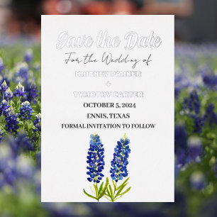 Blauwe Bluebonnets Bloemen Foto QR Code Trouwen Folie Uitnodiging
